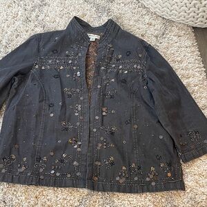 Coldwater Creek Dark Jean Jacket with Embellishments